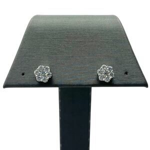 New 14K White Gold & LAB Diamond Cluster Stud Earrings (15478)